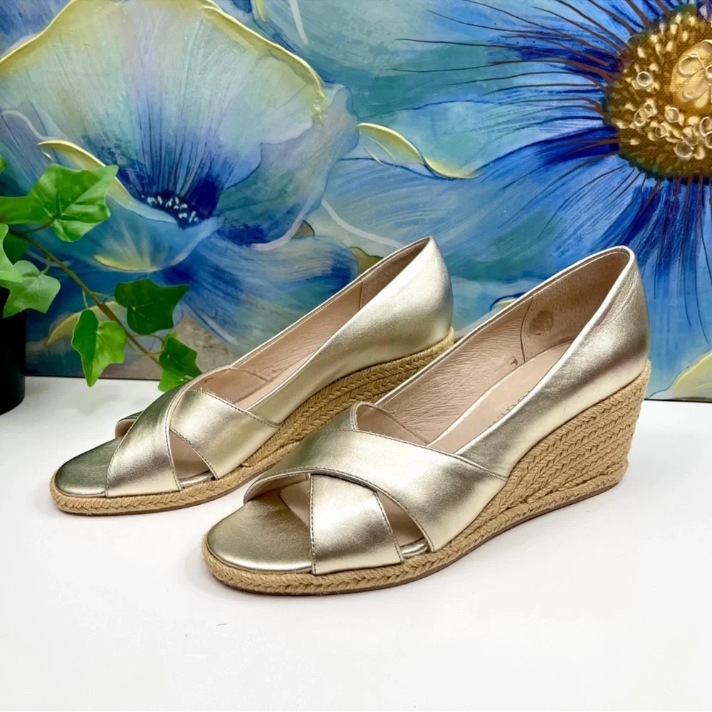 Jack‎ Rogers Palmer Crisscross Wedge Espadrille In Gold Size 8
